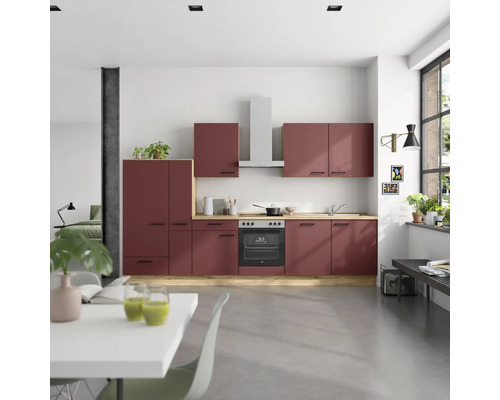NOBILIA Küchenzeile mit Geräten Urban 330 cm Frontfarbe rostrot matt Korpusfarbe eiche sierra Variante links