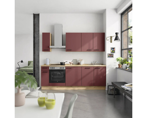 NOBILIA Küchenzeile mit Geräten Urban 240 cm rostrot matt montiert Variante links