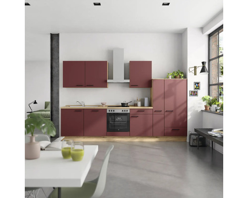 NOBILIA Küchenzeile mit Geräten Urban 330 cm Frontfarbe rostrot matt Korpusfarbe eiche sierra Variante rechts