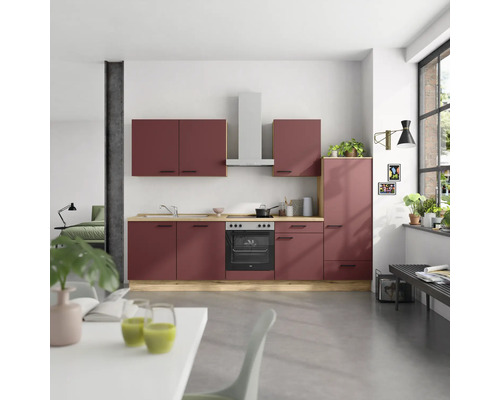 NOBILIA Küchenzeile mit Geräten Urban 300 cm Frontfarbe rostrot matt Korpusfarbe eiche sierra Variante rechts