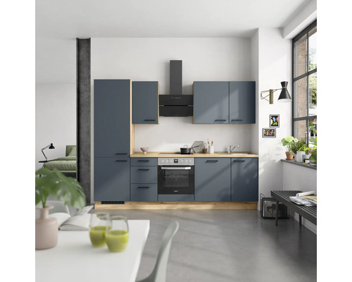 NOBILIA Küchenzeile mit Geräten Urban 270 cm Frontfarbe fjordblau matt Korpusfarbe eiche sierra Variante links