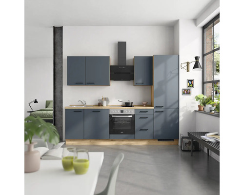 NOBILIA Küchenzeile mit Geräten Urban 270 cm Frontfarbe fjordblau matt Korpusfarbe eiche sierra Variante rechts