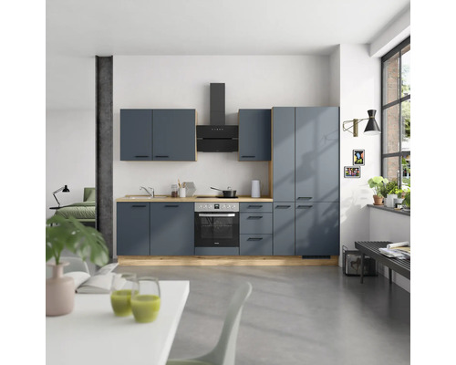 NOBILIA Küchenzeile mit Geräten Urban 300 cm Frontfarbe fjordblau matt Korpusfarbe eiche sierra Variante rechts