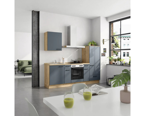 NOBILIA Küchenzeile Urban 240 cm fjordblau matt vormontiert Variante rechts