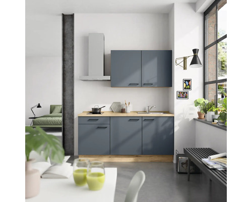 NOBILIA Küchenzeile mit Geräten Urban 180 cm fjordblau matt montiert Variante links