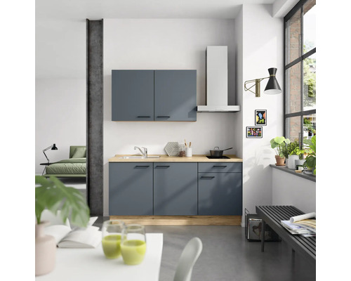 NOBILIA Küchenzeile Urban 180 cm Frontfarbe fjordblau matt Korpusfarbe eiche sierra Variante rechts