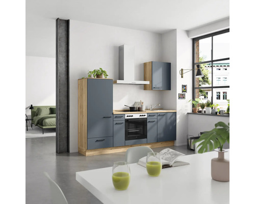 NOBILIA Küchenzeile mit Geräten Urban 240 cm Frontfarbe fjordblau matt Korpusfarbe eiche sierra Variante links