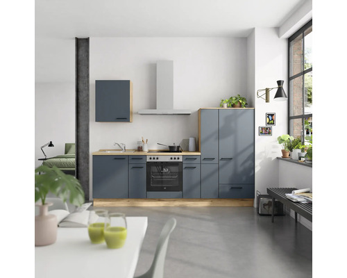 NOBILIA Küchenzeile mit Geräten Urban 270 cm fjordblau matt vormontiert Variante rechts