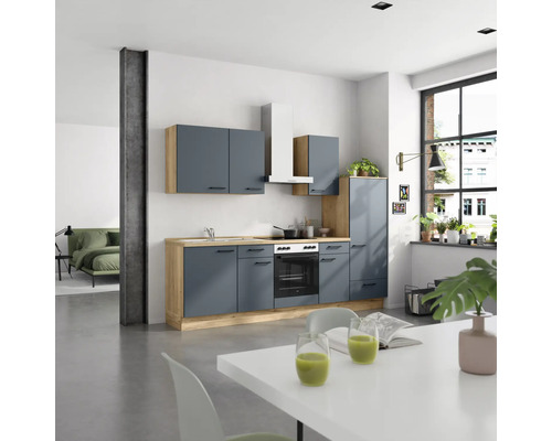 NOBILIA Küchenzeile mit Geräten Urban 270 cm fjordblau matt vormontiert Variante rechts