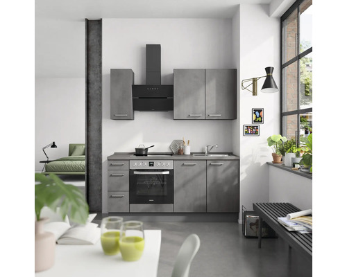 NOBILIA Küchenzeile mit Geräten Industrial 180 cm beton schiefergrau matt montiert Variante links