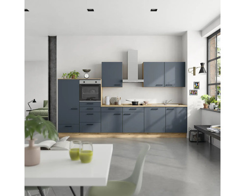 NOBILIA Küchenzeile mit Geräten Urban 360 cm Frontfarbe fjordblau matt Korpusfarbe eiche sierra Variante links