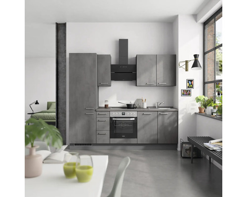 NOBILIA Küchenzeile Industrial 240 cm beton schiefergrau matt vormontiert Variante links