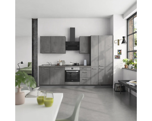 NOBILIA Küchenzeile mit Geräten Industrial 300 cm beton schiefergrau matt vormontiert Variante rechts