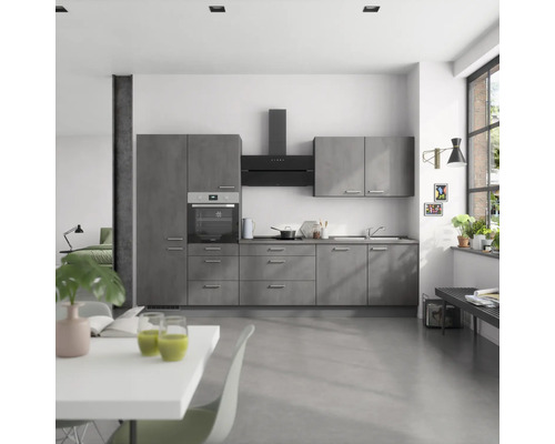 NOBILIA Küchenzeile mit Geräten Industrial 330 cm beton schiefergrau matt vormontiert Variante links