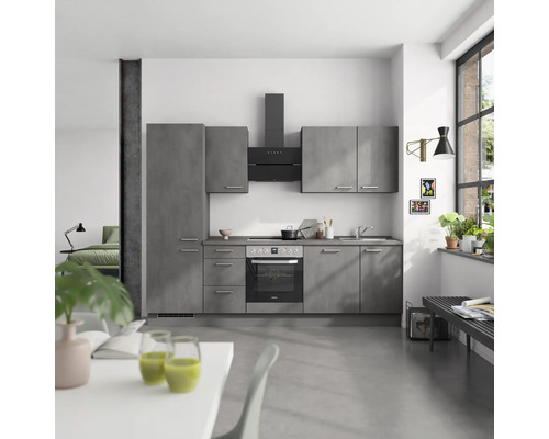NOBILIA Küchenzeile mit Geräten Industrial 270 cm beton schiefergrau matt vormontiert Variante links