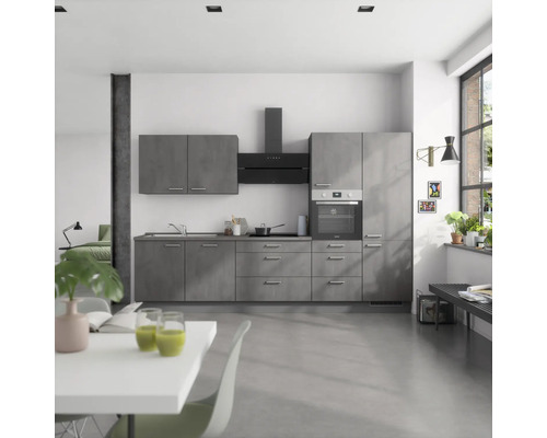 NOBILIA Küchenzeile Industrial 330 cm beton schiefergrau matt vormontiert Variante rechts