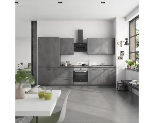 NOBILIA Küchenzeile mit Geräten Industrial 330 cm beton schiefergrau matt vormontiert Variante links