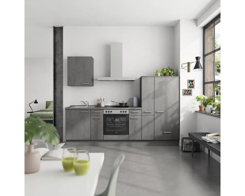 NOBILIA Küchenzeile Industrial 270 cm beton schiefergrau matt vormontiert Variante rechts