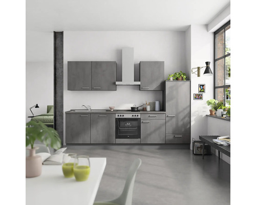 NOBILIA Küchenzeile mit Geräten Industrial 300 cm Frontfarbe Beton schiefergrau matt Korpusfarbe schiefergrau Variante rechts