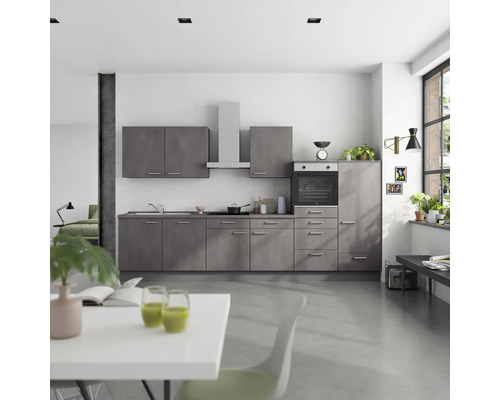 NOBILIA Küchenzeile mit Geräten Industrial 360 cm Frontfarbe Beton schiefergrau matt Korpusfarbe schiefergrau Variante rechts