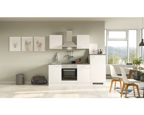 Küchenzeile Flex Well Lucca 220 cm Frontfarbe Weiß Matt Korpusfarbe Weiß inkl. Einbaugeräte 00011558