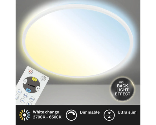 LED Deckenleuchte dimmbar CCT 18W 2400 lm 2700- 6500 K mit Fernbedienung Backlight HxØ 28x293 mm Slim rund weiß