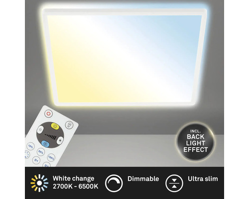 LED Deckenleuchte CCT dimmbar 22W 3000 lm 3000/4000/6000 K warmeiß-tageslichtweiß HxLxT 29x420x420 mm weiß mit Backlight + Fernbedienung