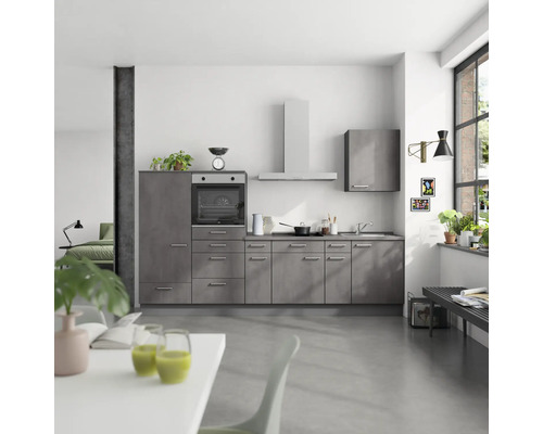 NOBILIA Küchenzeile mit Geräten Industrial 300 cm Frontfarbe Beton schiefergrau matt Korpusfarbe schiefergrau Variante links