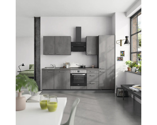 NOBILIA Küchenzeile Industrial 270 cm beton schiefergrau matt vormontiert Variante rechts