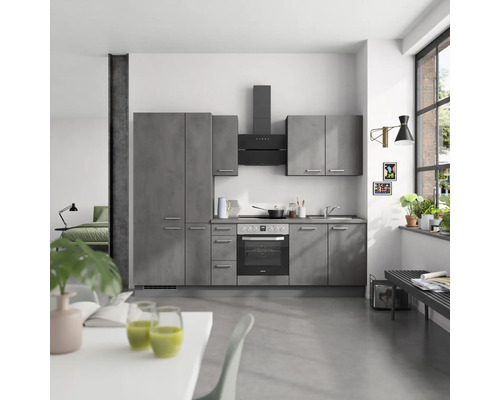 NOBILIA Küchenzeile Industrial 270 cm beton schiefergrau matt vormontiert Variante links