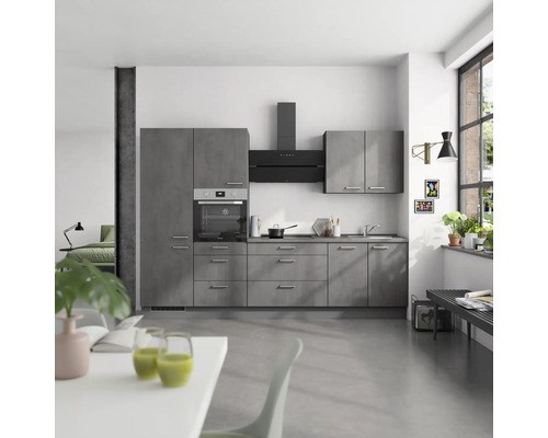 NOBILIA Küchenzeile mit Geräten Industrial 300 cm beton schiefergrau matt vormontiert Variante links