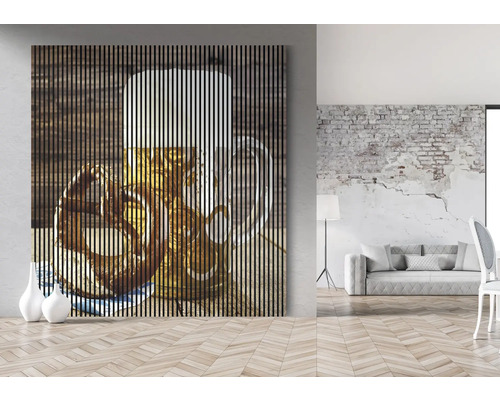 Lamellenbild mit Bierkrug und Brezel