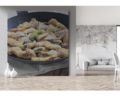 Dekoratives Wandbild mit Speisenmotiv in einer modernen Wohnraumumgebung