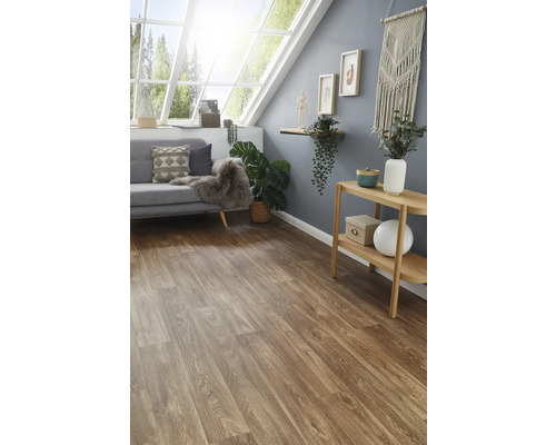 Heller Wohnraum mit Holzboden, Sofa und Dekoration