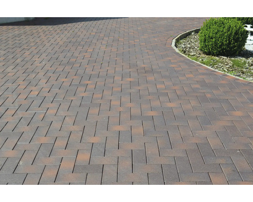 Gepflasterter Weg mit rechteckigen Pflastersteinen