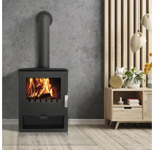 Holzofen mit brennendem Feuer im Wohnzimmer