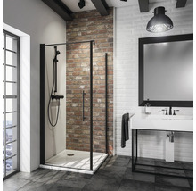 Duschtür mit Seitenwand mit Drehtür SCHULTE Alexa Style 2.0 Black Style ExpressPlus 90 x 90 cm Profil schwarz Klarglas schmutzabweisende Glasbeschichtung