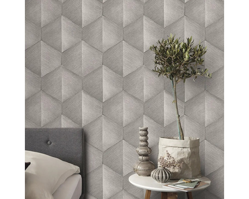 Gemusterten Tapete mit geometrischem Design im Schlafzimmer.