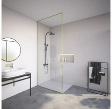 Modernes Badezimmer mit Duschkabine, Waschtisch und Handtuchhalter