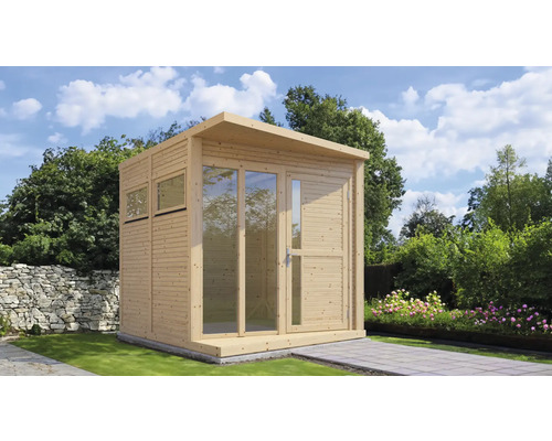 Gartenhaus Bertilo Concept Office inkl. Fußboden 237 x 310 cm natur Gartenhaus aus Holz mit Fenstern und Tür in einem hellen und modernen Design