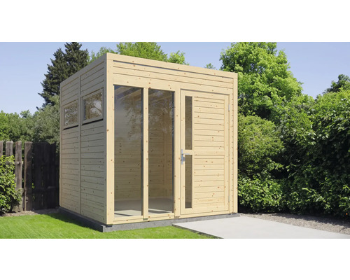 Gartenhaus Bertilo Cubo 2 Office inkl. Fußboden 226 x 240 cm natur Holzgartenhaus mit Fenstern und Tür im Garten