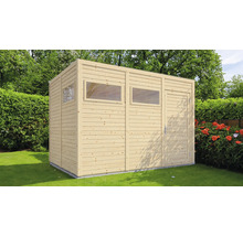 Gartenhaus aus Holz mit Fenster und Tür im Garten