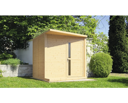 Gartenhaus Bertilo Design Concept mit Fußboden 241 x 297 cm natur Gartenhaus aus Holz mit Flachdach im Garten