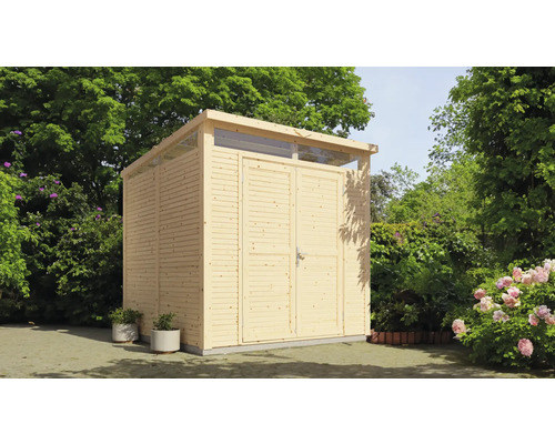 Gartenhaus aus Holz mit Doppeltür und Oberlichtern