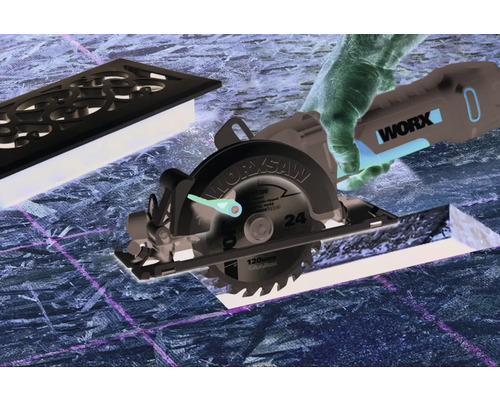 Kreissäge beim Schneiden eines Holzstücks