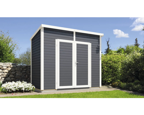 Gerätehaus Bertilo Timmo 2 mit Fußboden 251 x 140 cm anthrazit exclusiv bei Hornbach Gerätehaus Bertilo Timmo 2 mit Fußboden 251 x 140 cm anthrazit exclusiv bei Hornbach