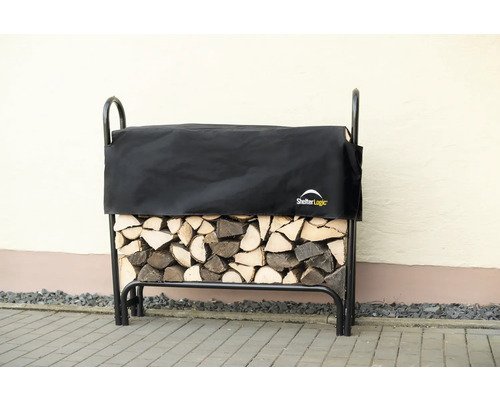Kaminholzunterstand ShelterLogic Stahl inkl. Abdeckung 126 x 25 x 118 cm schwarz Holzlagerregal mit Abdeckung und ShelterLogic Logo