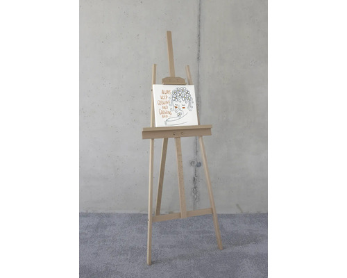 Holzstaffelei mit Leinwand und Aufschrift