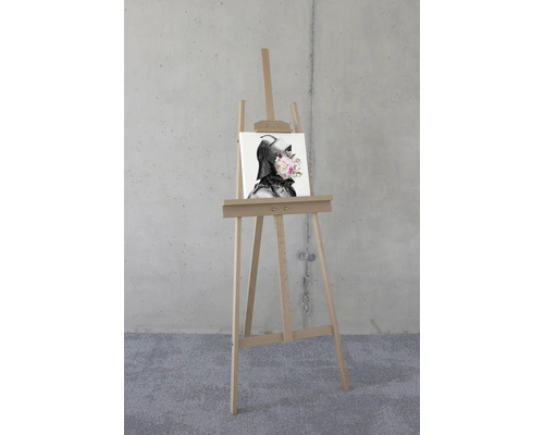 Staffelei mit Leinwand und Rittermotiv mit Blumen