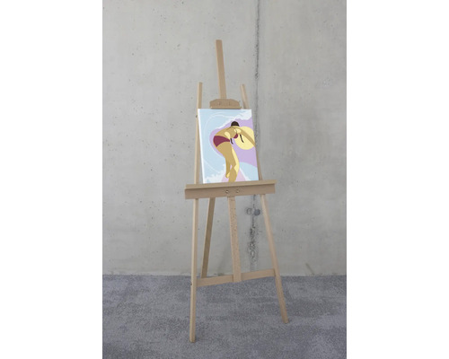 Holzstaffelei mit Leinwand und Frauendarstellung